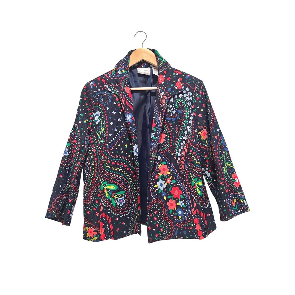 Alfred Dunner Petite Paisley Floral Open Front Blazer Jacket 12P Boho Artsy